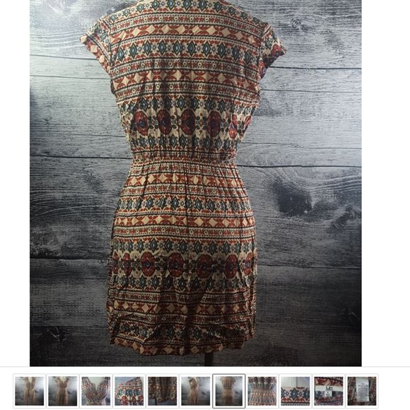 Ya Los Angeles Dress Full Zippered Down Front Ruched Back Cap Sleeve Batik - Picture 7 of 11